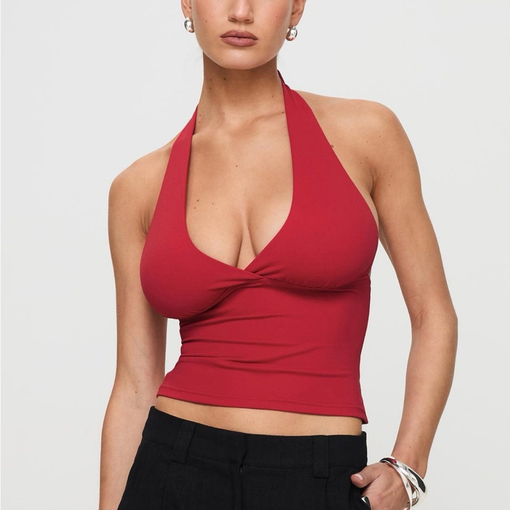 Princess Polly Red Fitted Crop Tank Top